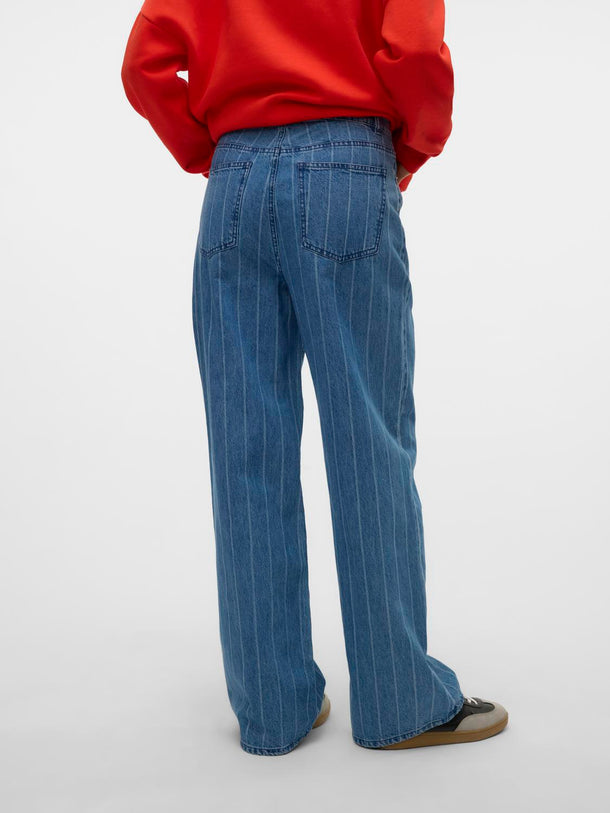 Product JEAN WIDE TIRO ALTO CON RAYAS KATHY-Medium Blue Denim Stripes:White - Image 3
