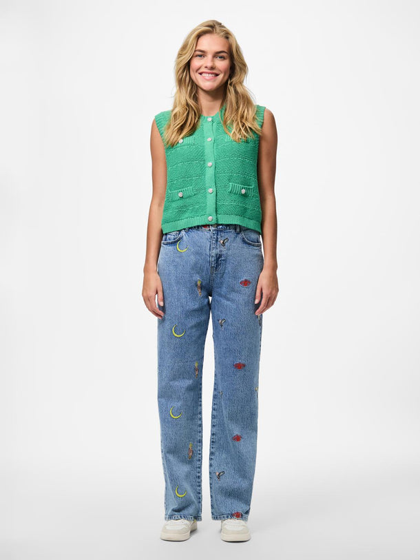 Product JEAN STRAIGHT TIRO ALTO DISEÑO BORDADO JIDI-Medium Blue Denim - Image 2