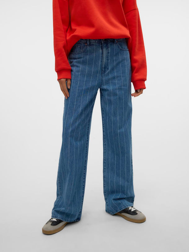Product JEAN WIDE TIRO ALTO CON RAYAS KATHY-Medium Blue Denim Stripes:White - Image 1