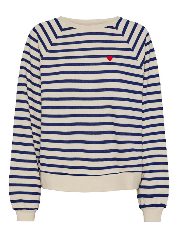 Product SWEATER GRETA - Cloud Dancer Stripes:bellwether blue -red heart - Image 1