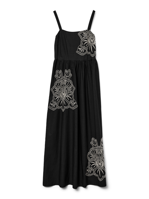 Product VESTIDO MAXI CINDY-Black Detail:Oatmeal crochet - Image 1