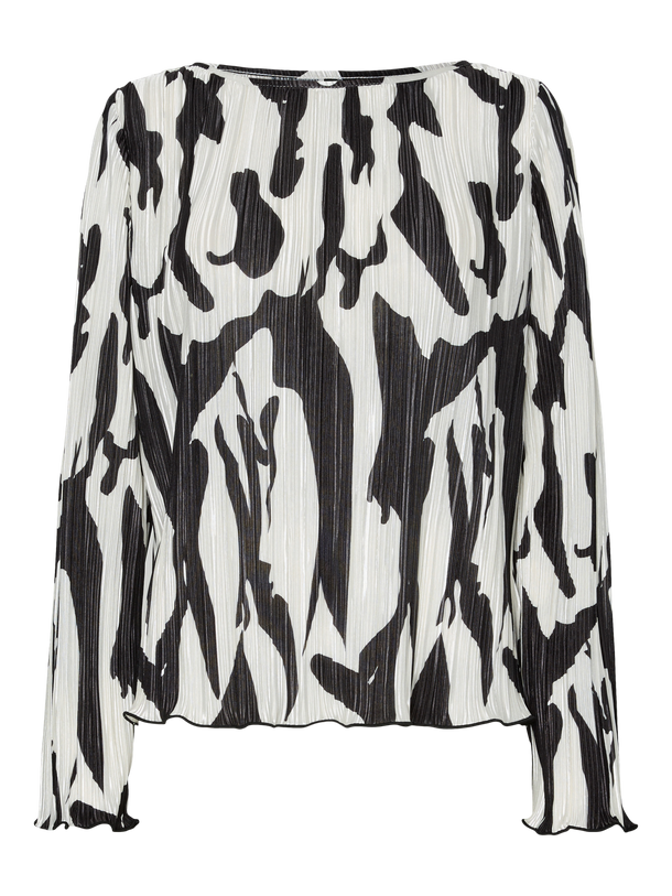 Product TOP PLISADO ALINE-Cloud Dancer AOP:BLACK ABSTRACT - Image 1