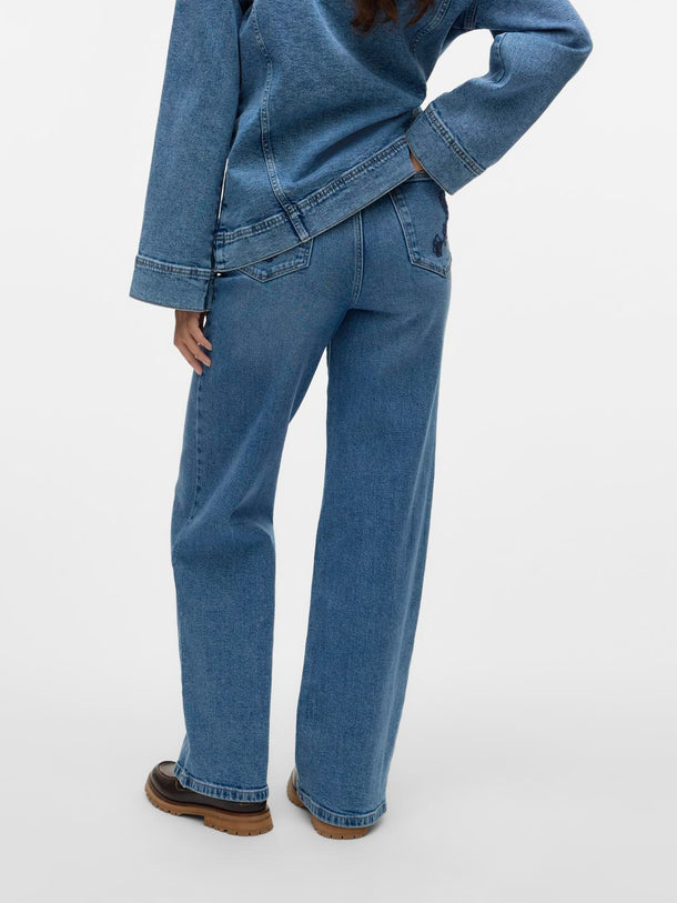 Product JEAN WIDE TIRO ALTO KATHY-Medium Blue Denim Detail:EMBROIDERY - Image 6