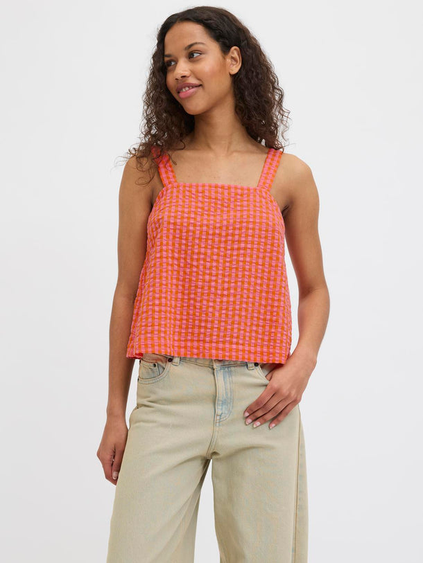 Product TOP CON ESCOTE CUADRADO PETRA-Persimmon Orange Checks:Morning Glory - Image 4