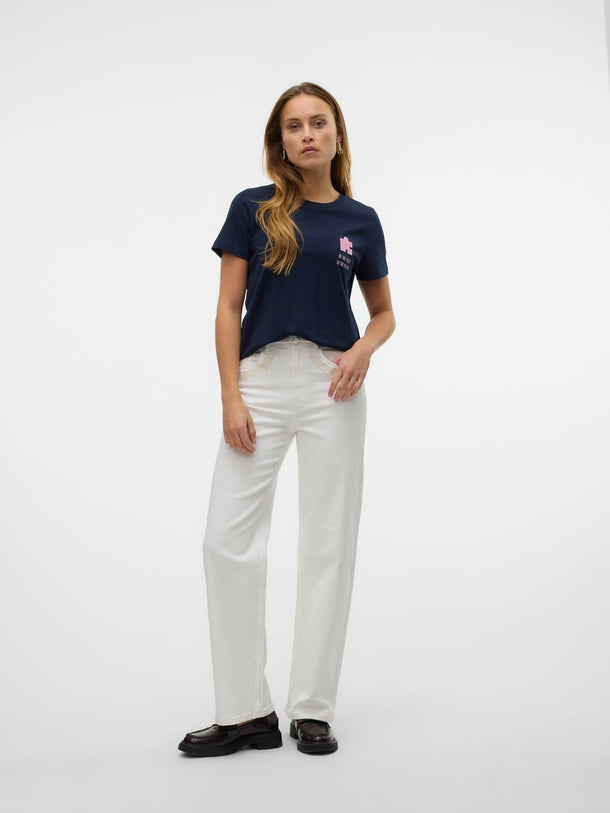 Product JEAN WIDE TIRO ALTO TESSA - Bright White Detail:EMBROIDERY - Image 4