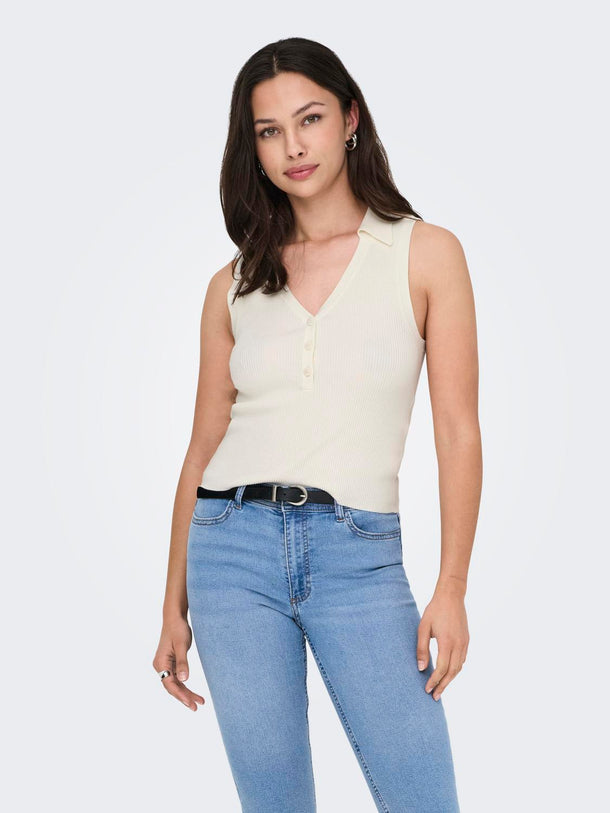 Product TOP TEJIDO CON CUELLO CAMISERO NANNA-Cloud Dancer - Image 4