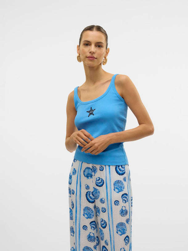 Product TOP BÁSICO SIN MANGAS BORDADO ANA-Azure Blue Print:STARFISH - Image 1