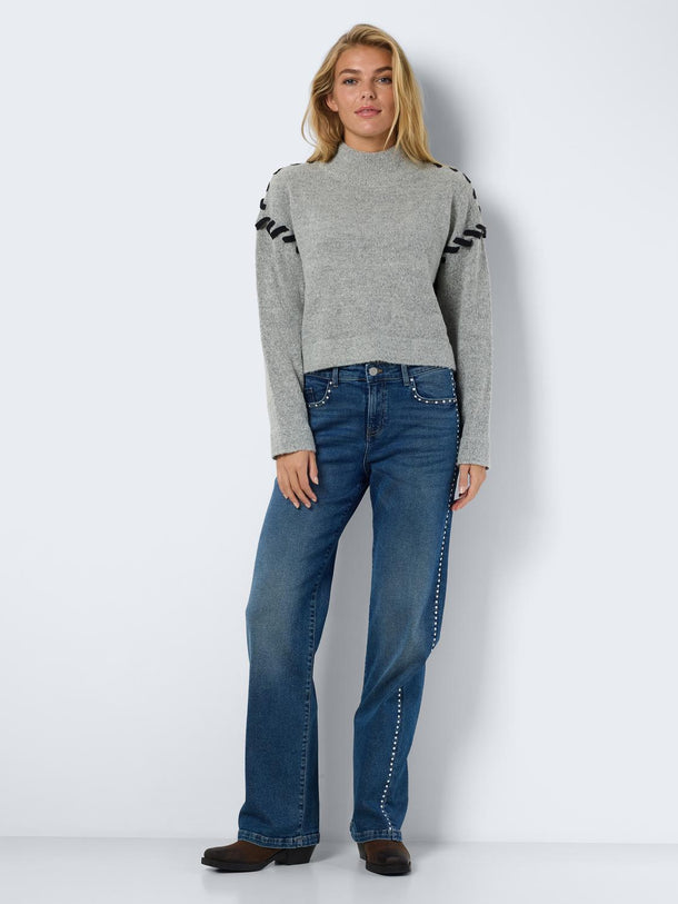 Product SWEATER DONNA - Medium Grey Melange Detail:black contrast - Image 4