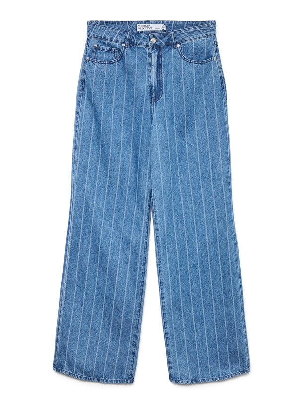 Product JEAN WIDE TIRO ALTO CON RAYAS KATHY-Medium Blue Denim Stripes:White - Image 4