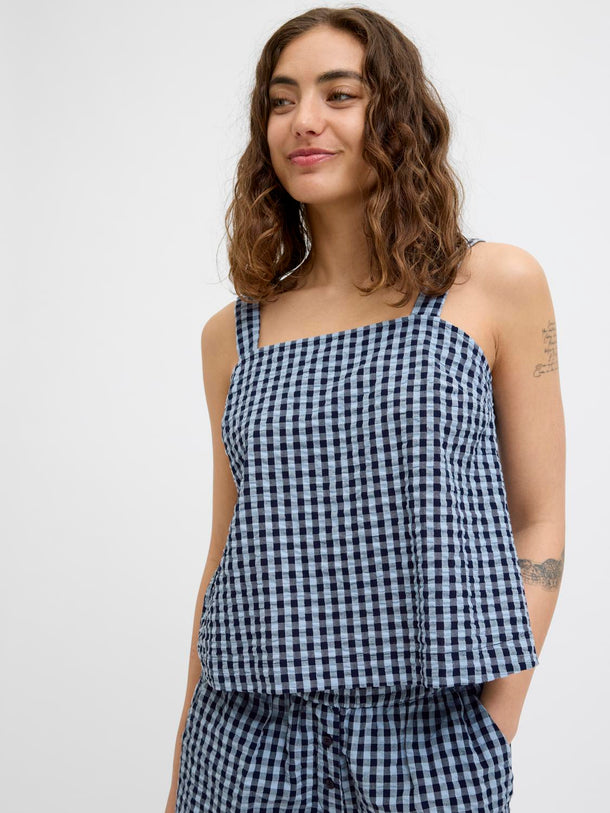 Product TOP CON ESCOTE CUADRADO PETRA-Skyway Checks:Peacoat - Image 5