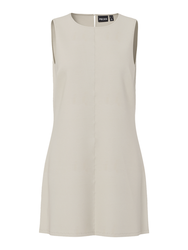 Product VESTIDO MINI LINO BUNNA-Oatmeal Detail:Contrast stitching - Image 1