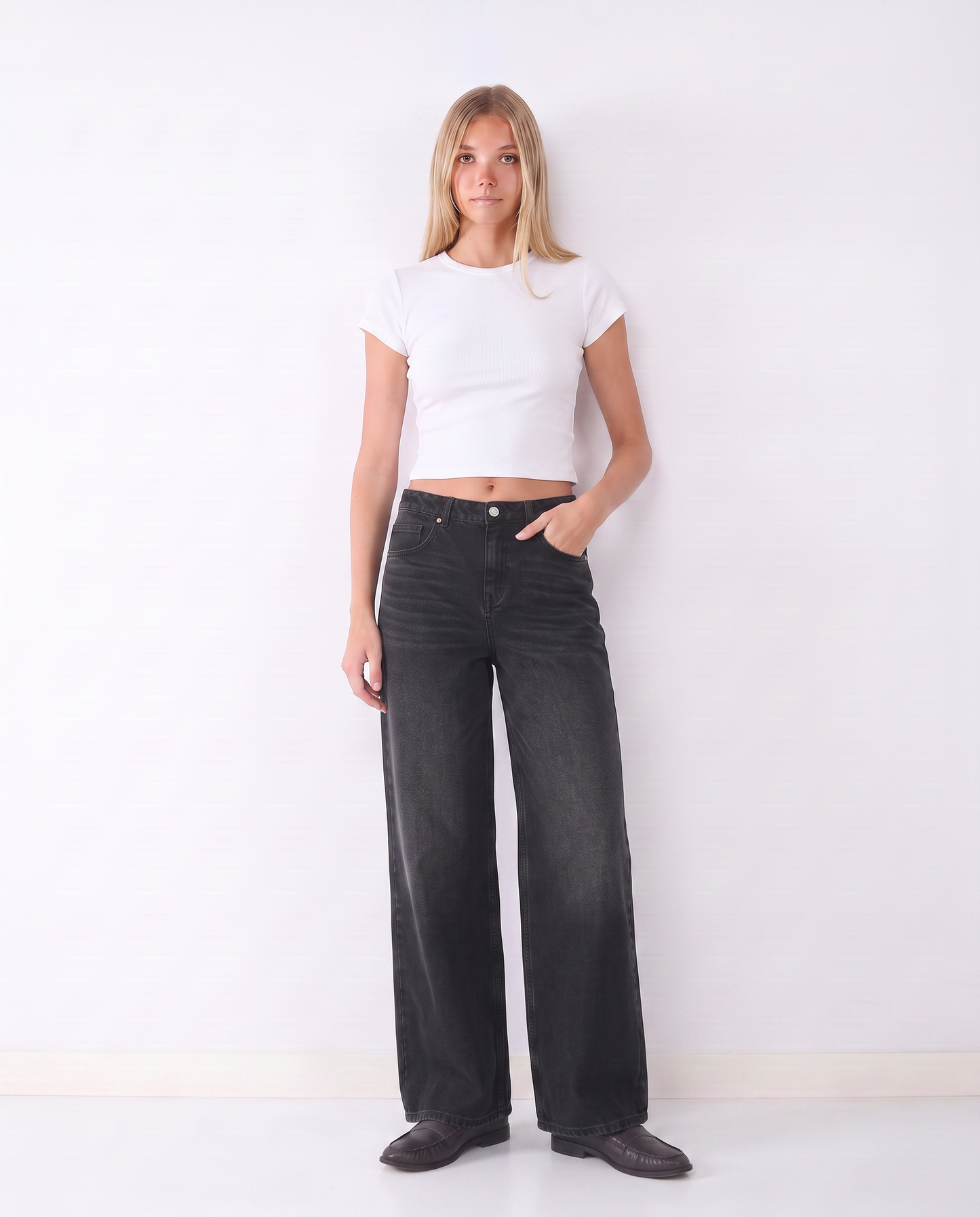 JEAN ANCHO EFECTO LAVADO ANNET-Black Denim