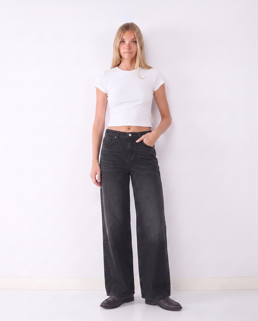 JEAN ANCHO EFECTO LAVADO ANNET-Black Denim