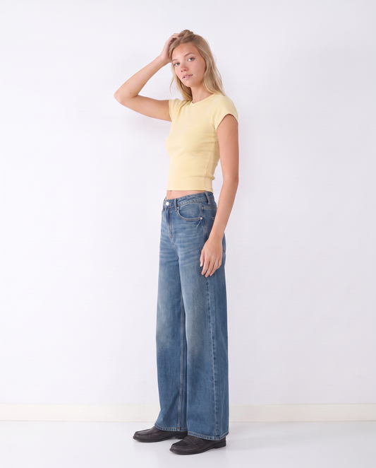 JEAN ANCHO EFECTO LAVADO ANNET-Medium Blue Denim