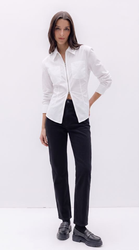 JEAN MOM TIRO ALTO MARGA - Black Denim