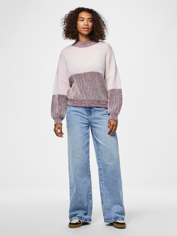 Product SWEATER NELLA - Tawny Port Detail:Pink-a-boo colorblock - Image 2