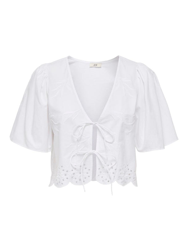 Product TOP CORTO CON BRODERIE Y MANGAS ABULLONADAS ALICE - Bright White - Image 4