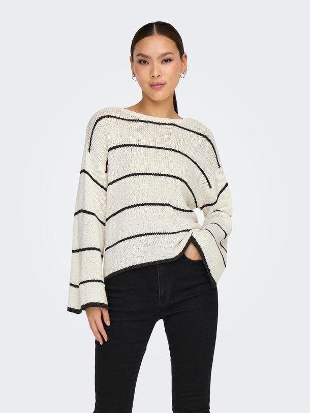 Product SWEATER GEENA - Cloud Dancer Stripes:BLACK - Image 1