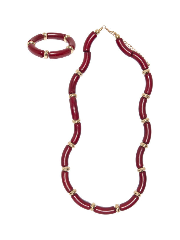 Product PACK DE COLLAR Y BRAZALETE SOPHIA-Ruby Wine Detail:GOLD PEARLS - Image 1