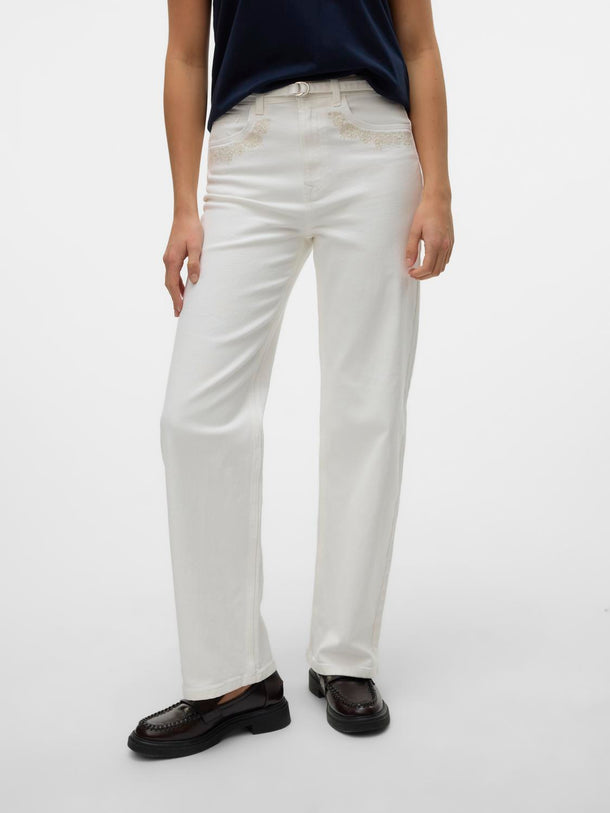 Product JEAN WIDE TIRO ALTO TESSA - Bright White Detail:EMBROIDERY - Image 3