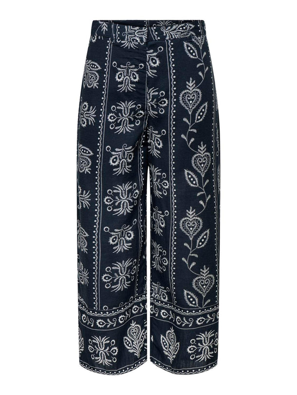 Product PANTALÓN CROPPED LINO ESTAMPADO SOLAR-Total Eclipse AOP:CLOUD DANCER FLOWER - Image 1