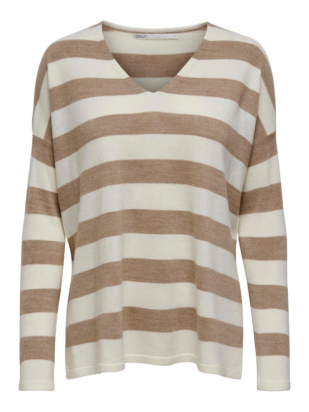Product SWEATER TEJIDO BÁSICO AMALIA - Toasted Coconut Stripes:Cloud Dancer - Image 1