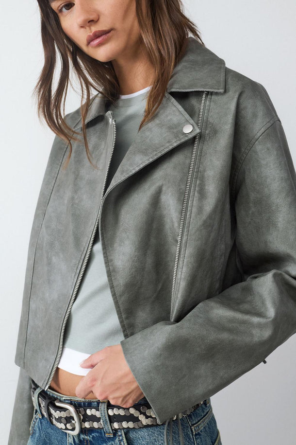 Product CHAQUETA BIKER EFECTO DESGASTADO BMK-Green Tint - Image 1