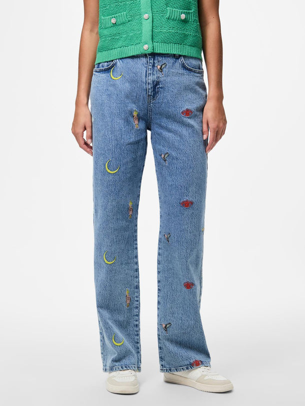 Product JEAN STRAIGHT TIRO ALTO DISEÑO BORDADO JIDI-Medium Blue Denim - Image 1