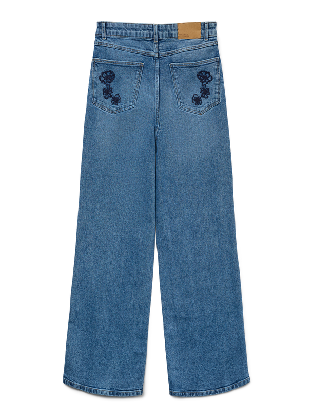 Product JEAN WIDE TIRO ALTO KATHY-Medium Blue Denim Detail:EMBROIDERY - Image 3
