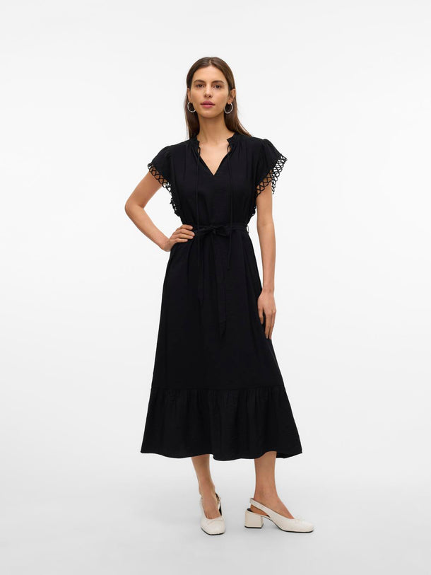 Product VESTIDO MIDI MANGAS CALADAS FLAVIA-Black - Image 1