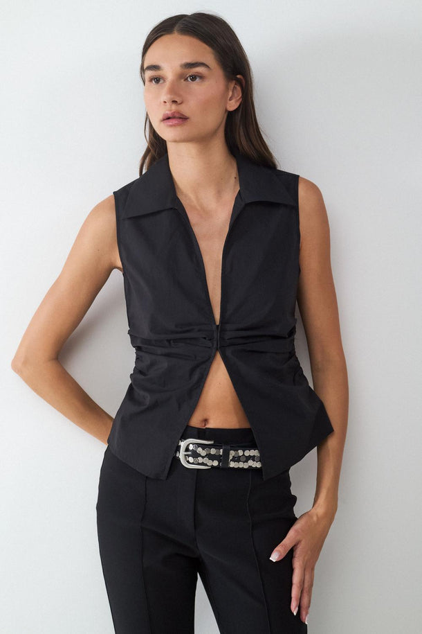 Product TOP CUELLO CAMISERO FRUNCIDO BMK-Black - Image 1